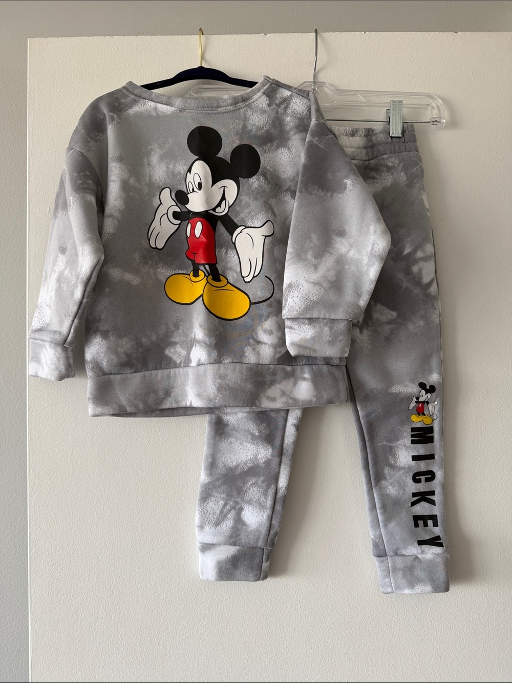 Disney Junior Mickey Mouse Gray Tie Dye Fleece Sweatshirt Joggers Set 4T NWOT